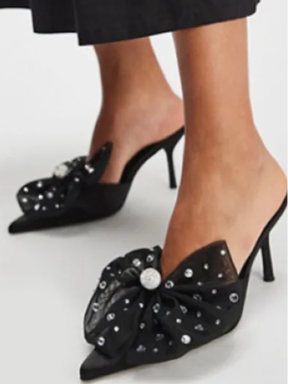 🆕{Jeffrey Campbell} Party Crasher Bow Pointed-Toe Crystal Mules - Picture 16 of 16